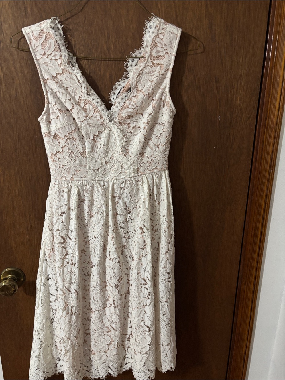 Lulu's Blush Lace V-Neck Midi Dress